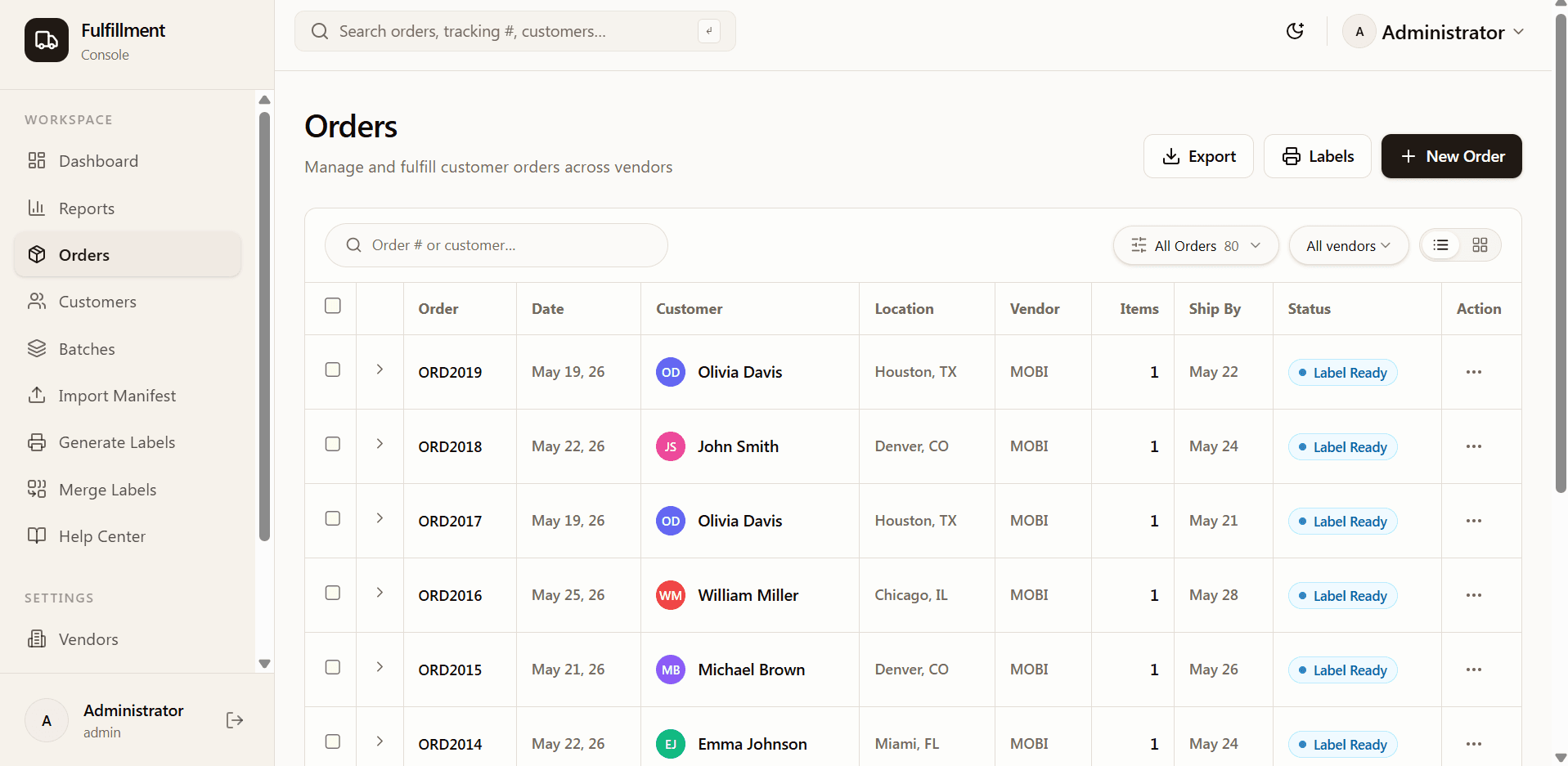 Fulfillment Order Management System screenshot