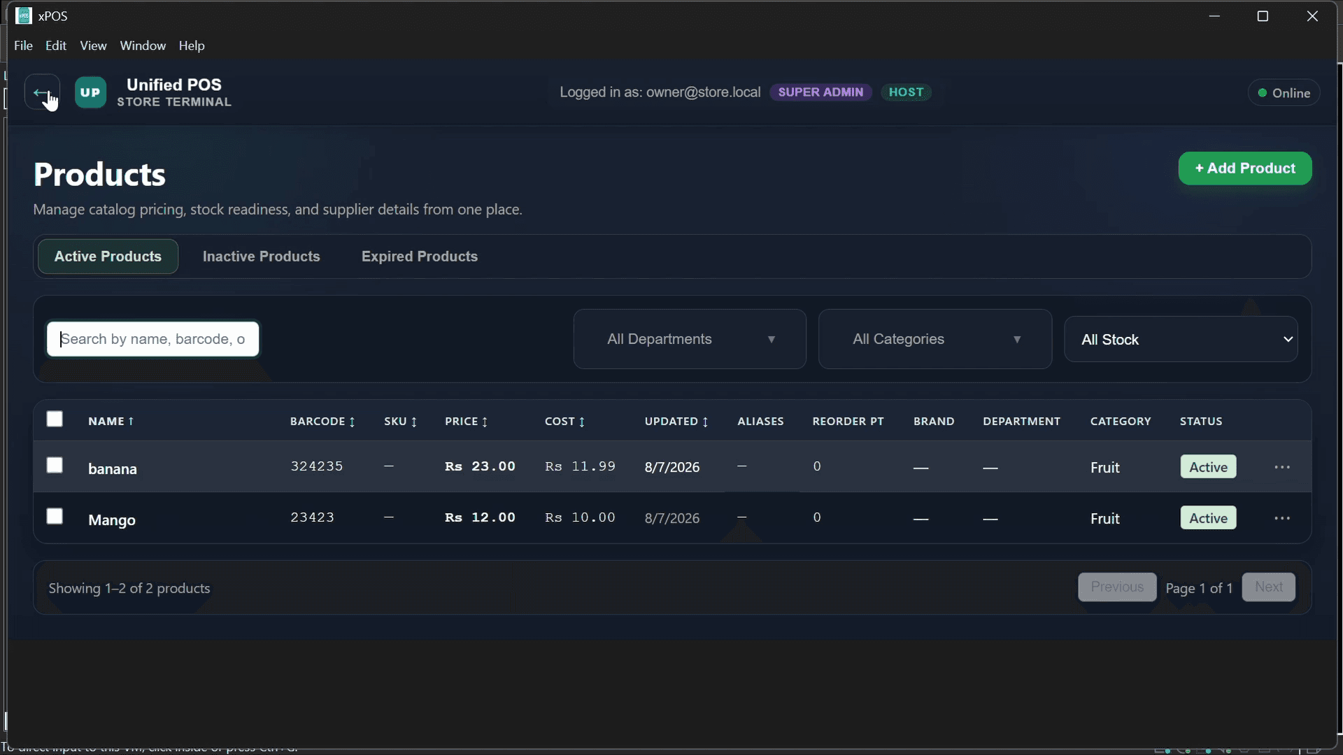 Unified POS screenshot