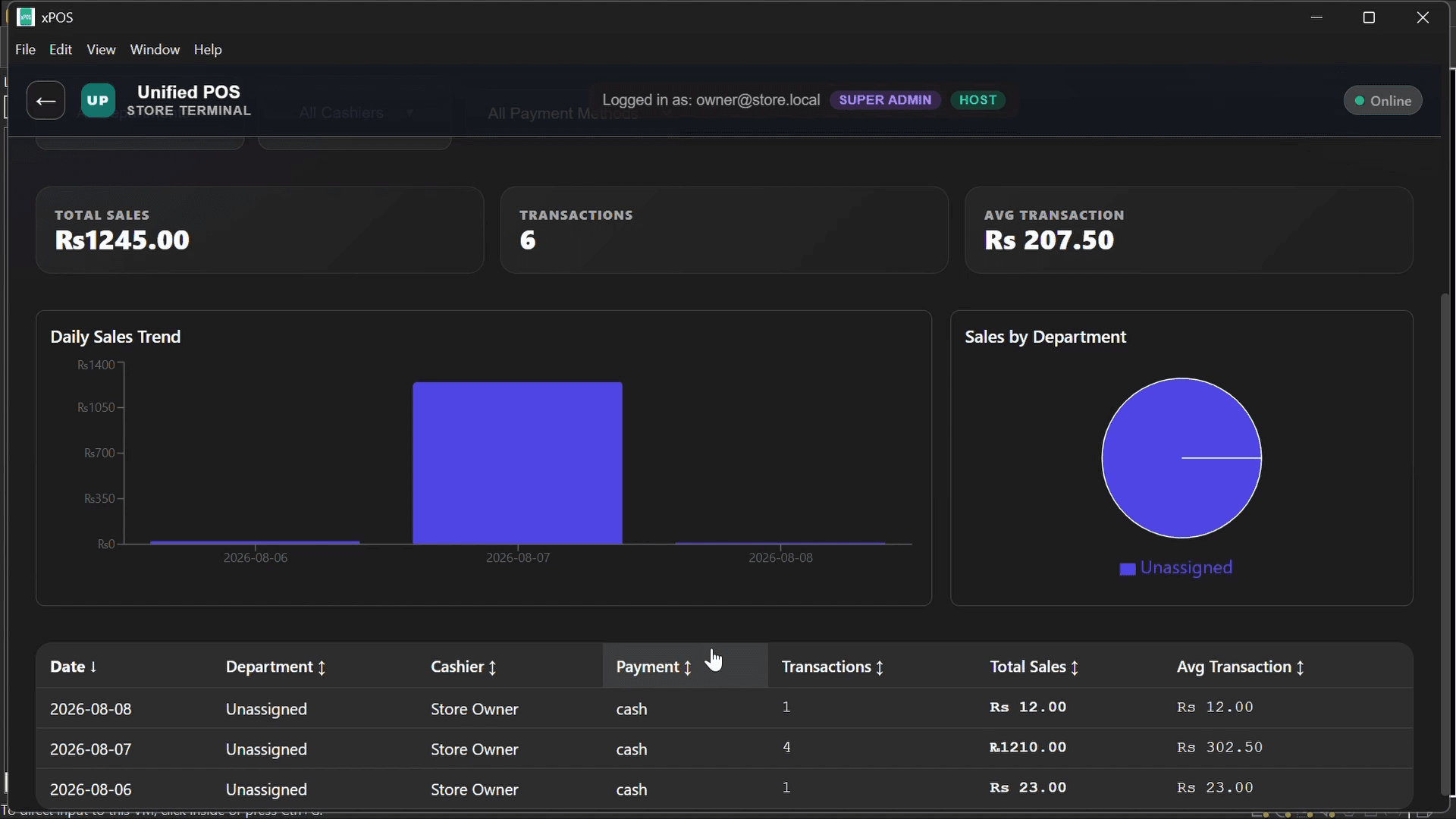Unified POS screenshot